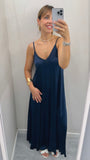 Abito donna lungo in Raso blu notte