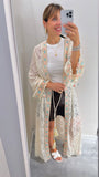 KIMONO DONNA Caftano in pizzo panna con ricami