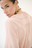 kikisix Camicia donna rosa in mussola con rouche