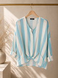 kikisix camicia donna mussola rigata azzurro bianco