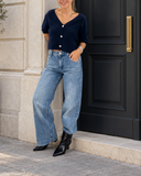 Kikisix Donna Cardigan col olio mezza manica con bottone gioiello