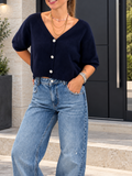 Kikisix Donna Cardigan mezza manica blu navy con bottone  gioiello