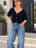Kikisix Donna Cardigan col olio mezza manica con bottone gioiello