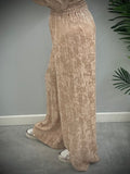 Kikisix donna pantalone palazzo con elastico devore cipria