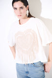 Kikisix t-shirt donna bianca con cuore ricamo