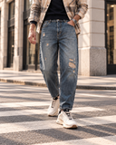 Pont uomo jeans yellowstone cropped scuro verde rotto zigzag