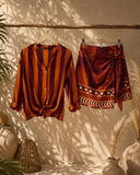 Kikisix gonna corta donna con nodo vino e arancio