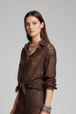 Kikisix donna camicia over in pizzo collo coreana moro
