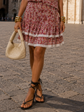 Kikisix donna minigonna a balze con stampa e passamaneria rosso india