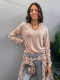 Kikisix donna maglia scollo v oversize cotone cipria