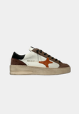 Ama Brand sneakers uomo in pelle bassa slam bianco marrone logo arancione