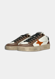 Ama Brand sneakers uomo in pelle bassa slam bianco marrone logo arancione