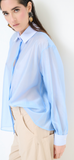 kikisix Camicia donna azzurra  in mussola con colletto a righe
