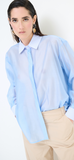 kikisix Camicia donna azzurra  in mussola con colletto a righe