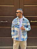 Overshirt uomo fantasia panna e blu