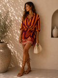 Kikisix gonna corta donna con nodo vino e arancio