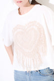 Kikisix t-shirt donna bianca con cuore ricamo