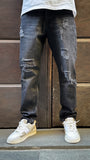 Pont jeans denim uomo cropped nero rotto