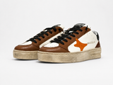 Ama Brand sneakers uomo in pelle bassa slam bianco marrone logo arancione