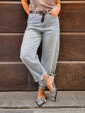 Pont jeans denim donna straight cropped leg chiaro sporcato
