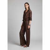 Kikisix donna pantalone in pizzo con fodera mussola moro
