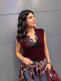 Gilet donna in maglia bordeaux scollo profondo
