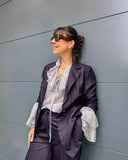 Giacca donna collo a lancia cavallery viscosa blu