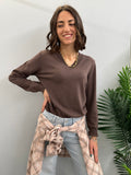 Kikisix donna maglia scollo v oversize cotone moro