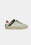 Crime London Sneakers donna bianca con glitter argento  e talloncino fucsia con catena