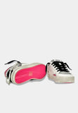 Crime London Sneakers donna bianca con glitter argento  e talloncino fucsia con catena