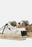 Crime London Sneakers donna bianca con glitter oro  e talloncino glitter oro