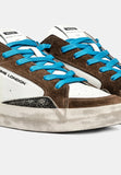 Crime London Sneakers Uomo bassa marrone e bianco con lacci blu