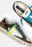 Crime London Sneakers Uomo bassa marrone e bianco con lacci blu