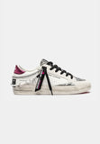 Crime London Sneakers donna bianca con glitter argento  e talloncino fucsia con catena
