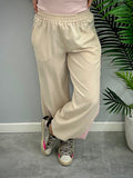 Pantalone donna Beige con bande rosa