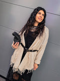 Cardigan kimono panna donna con frange