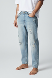 Pont jeans denim uomo cropped bleach rotto
