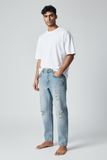 Pont jeans denim uomo cropped bleach rotto