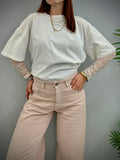 Kikisix donna tshirt over con maniche pizzo bianca