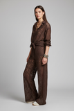 Kikisix donna pantalone in pizzo con fodera mussola moro