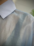 kikisix Camicia donna azzurra  in mussola con colletto a righe