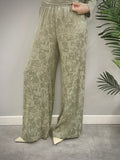 Kikisix donna pantalone palazzo con elastico devore salvia