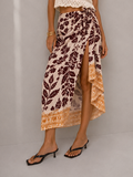 Kikisix gonna  donna midi pareo  con nodo  panna arancio bordeaux