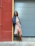 Kikisix donna bomber denim con spilla e tasche blu