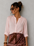 Kikisix camicia donna  in mussola rosa cipria e bianco