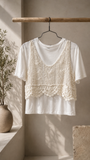 Kikisix donna t-shirt over con top macrame panna