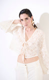Kikisix donna blusa con laccini in pizzo burro