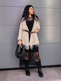 Cardigan kimono panna donna con frange