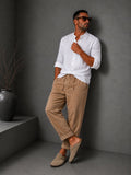 Bl11 uomo pantalone con laccio lino deserto