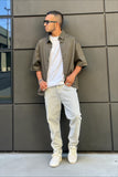 Pont jeans denim uomo cropped overdyed ice